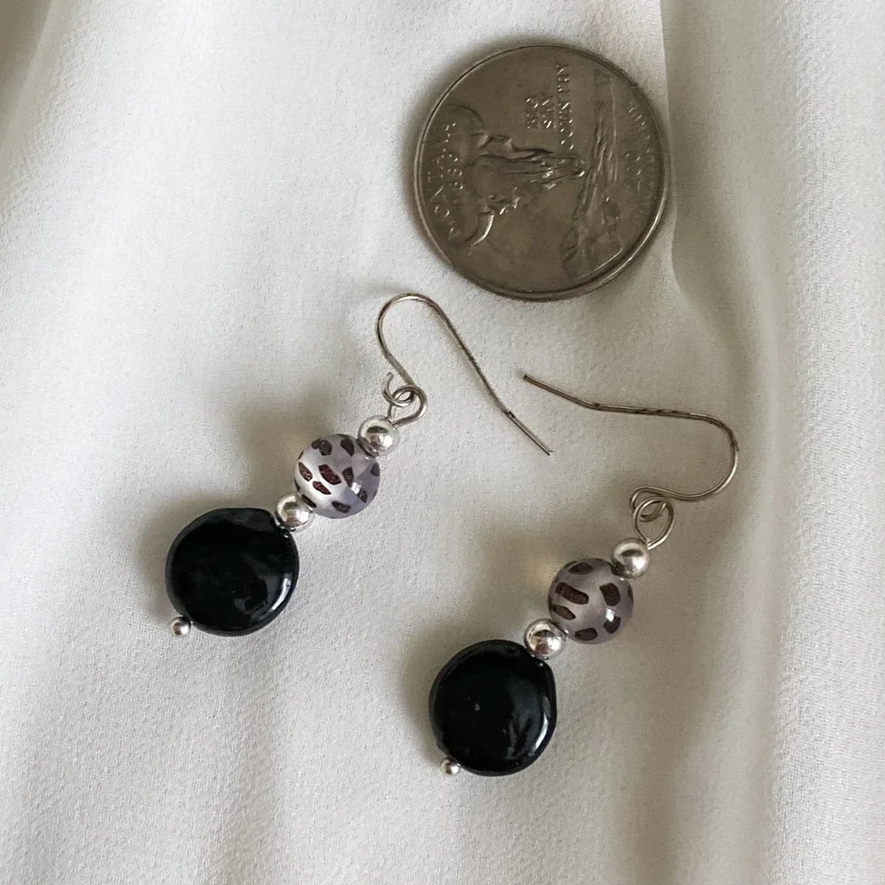 VTG Clear Spotted Black Dangle Earrings